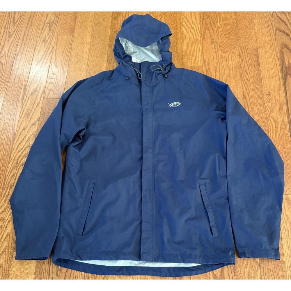 AFTCO Jacket Mens Medium Navy Hooded Full Zip Softshell Fishing AFTECH